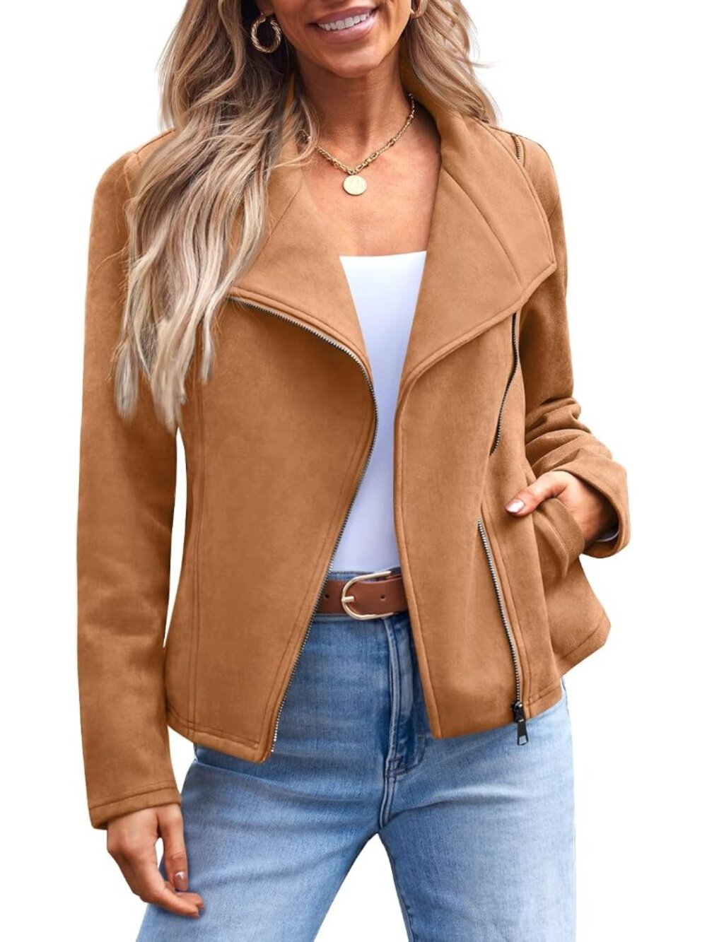 Women's Brown Faux Suede Leather Lightweight Fall Jackets Versatile Jackets